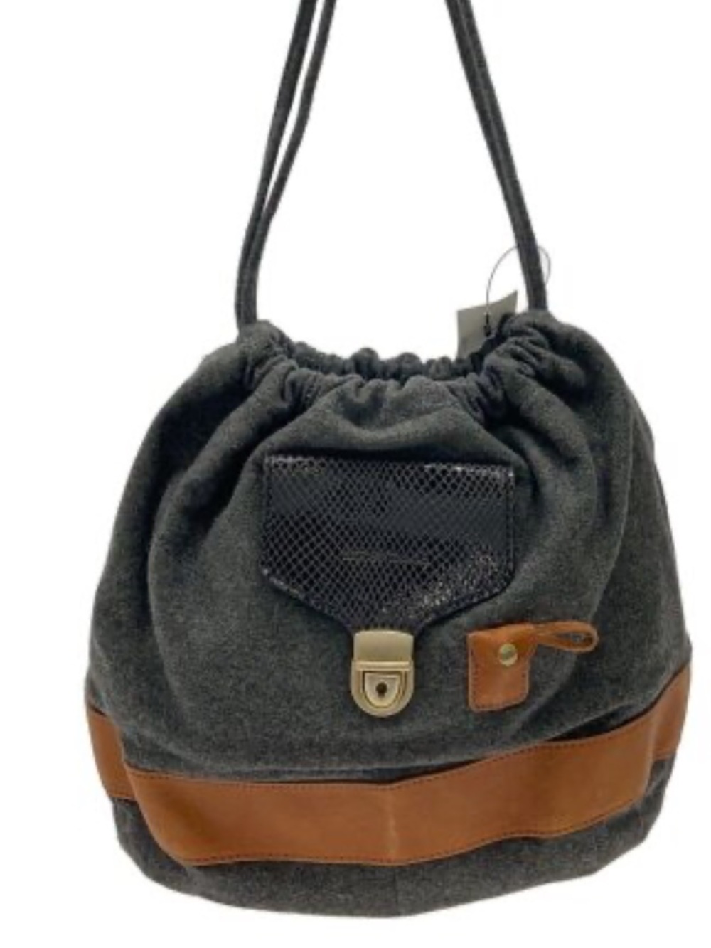 See by Chloe Gray Canvas Drawstring Bag  with Brown Trim